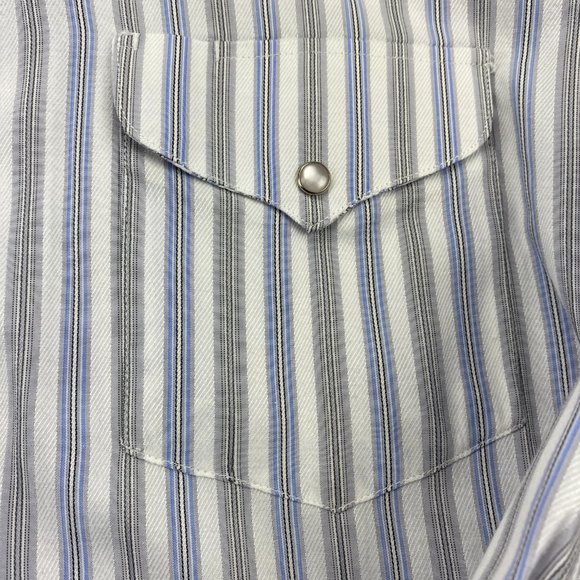 Panhandle Slim Shirt Men Medium M White Blue Striped Button Up Pear Snap Western - Picture 3 of 8
